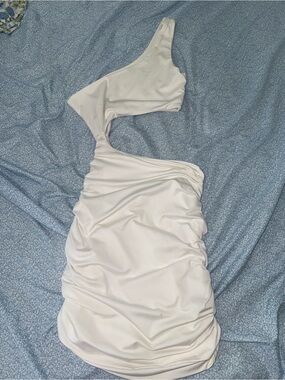 SHEIN White One-Shoulder Cutout Mini Dress